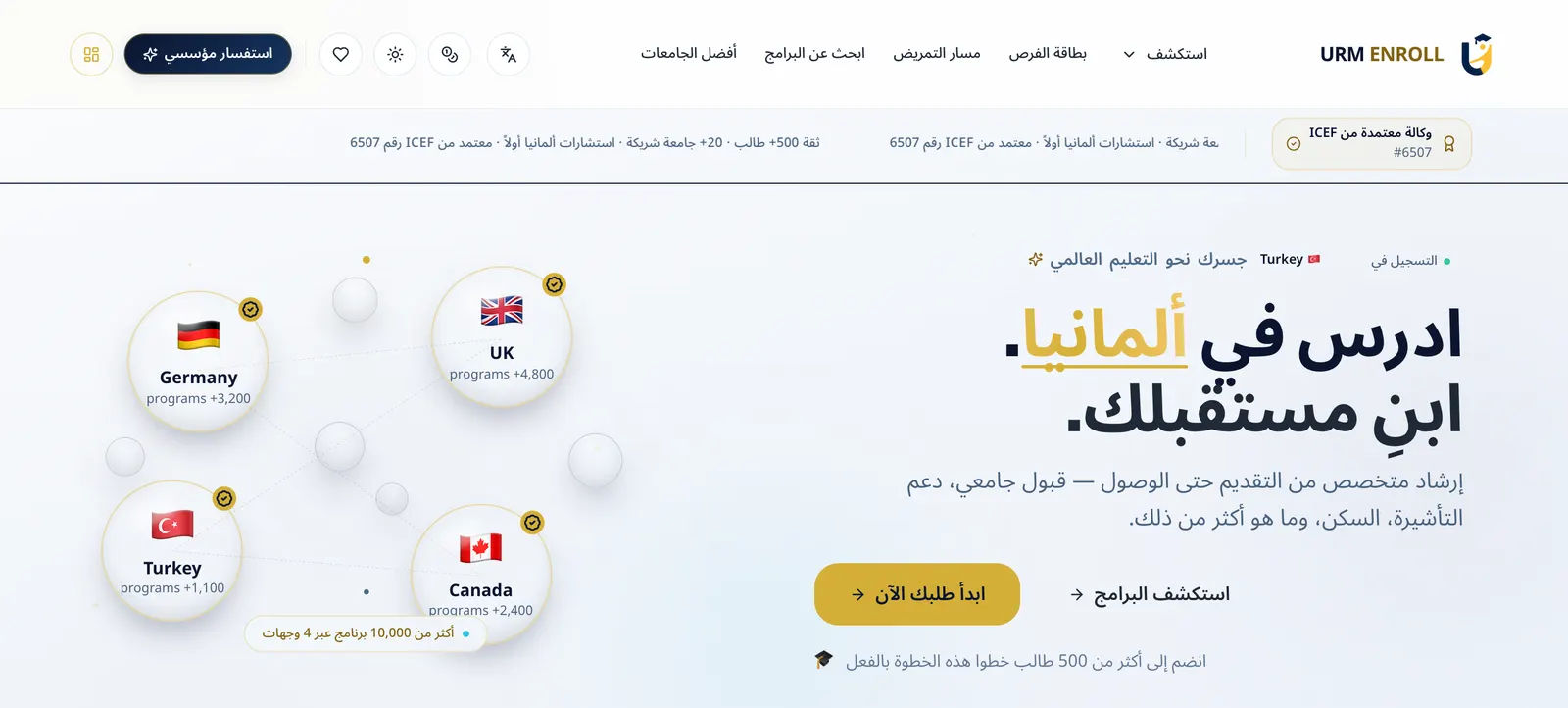 الصفحة الرئيسية بالعربية، من اليمين إلى اليسار