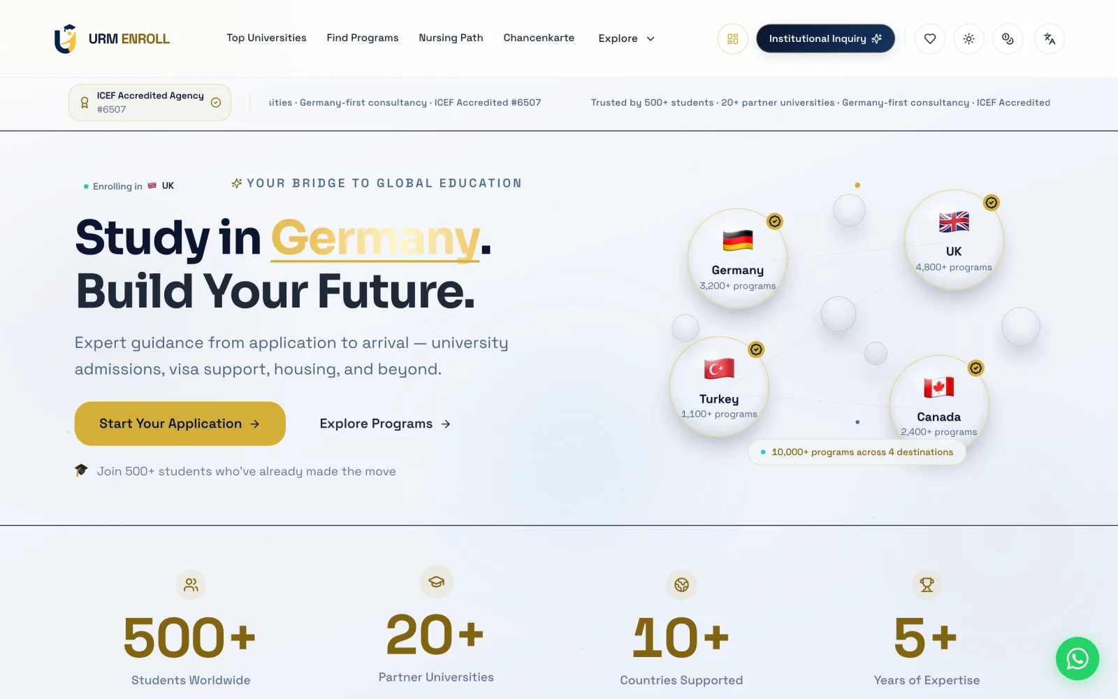 الصفحة الرئيسية لموقع enrollurm.com على الحاسوب والهاتف